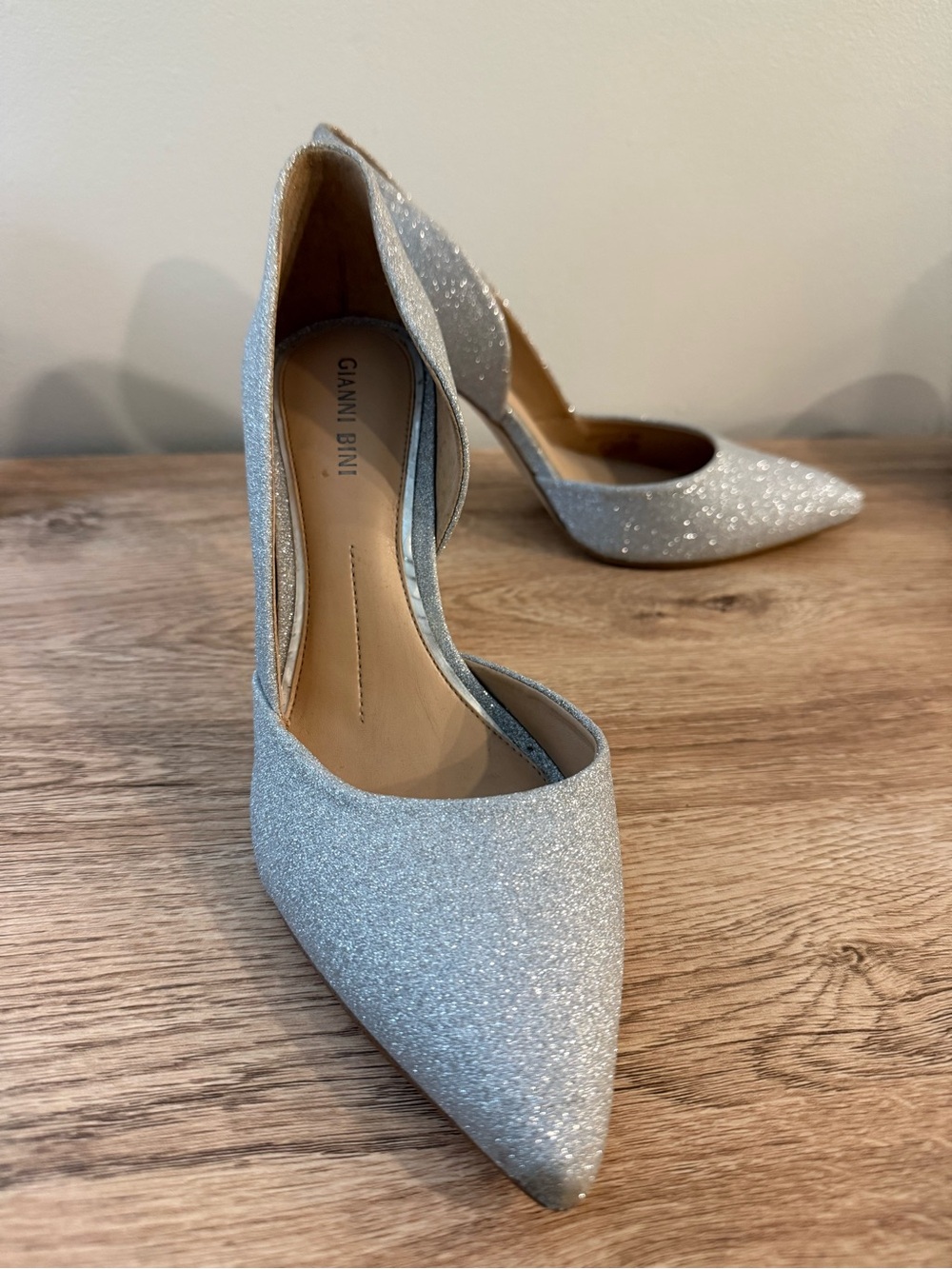 Gianni Bini Silver Glitter Pointed D'Orsay Stilettos